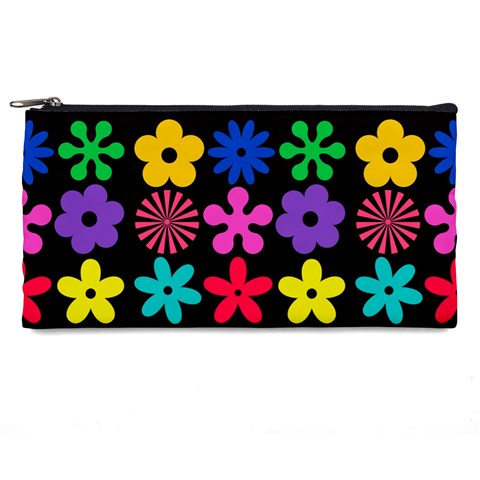 Colorful flowers on a black background pattern                                                           Pencil Case from ArtsNow.com Front