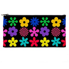 Colorful flowers on a black background pattern                                                           Pencil Case from ArtsNow.com Front