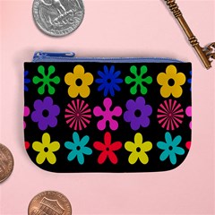 Colorful flowers on a black background pattern                                                           Mini Coin Purse from ArtsNow.com Front