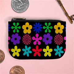 Colorful flowers on a black background pattern                                                           Mini Coin Purse from ArtsNow.com Front