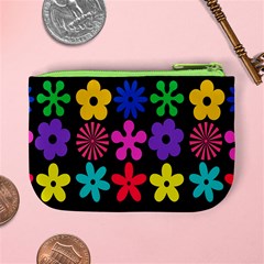 Colorful flowers on a black background pattern                                                           Mini Coin Purse from ArtsNow.com Back