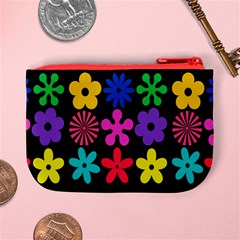 Colorful flowers on a black background pattern                                                           Mini Coin Purse from ArtsNow.com Back