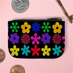 Colorful flowers on a black background pattern                                                           Mini Coin Purse from ArtsNow.com Back