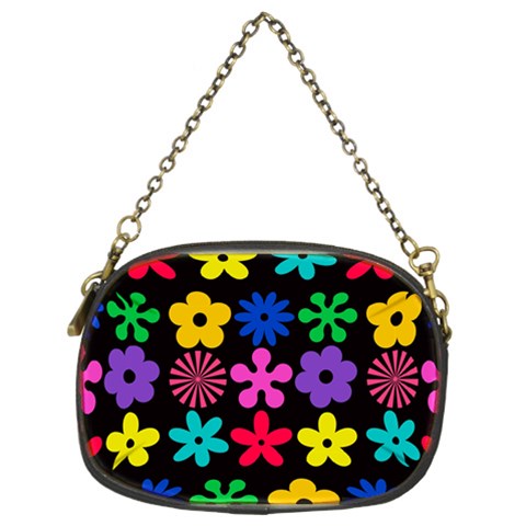 Colorful flowers on a black background pattern                                                            Chain Purse (Two Sides) from ArtsNow.com Front