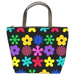 Colorful flowers on a black background pattern                                                            Bucket Bag