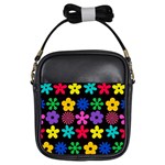 Colorful flowers on a black background pattern                                                            Girls Sling Bag