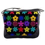 Colorful flowers on a black background pattern                                                            Messenger Bag