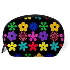 Colorful flowers on a black background pattern                                                            Accessory Pouch from ArtsNow.com Back