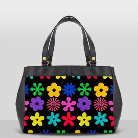 Colorful flowers on a black background pattern                                                            Oversize Office Handbag (2 Sides) from ArtsNow.com Front