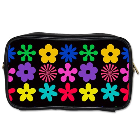 Colorful flowers on a black background pattern                                                            Toiletries Bag (Two Sides) from ArtsNow.com Front