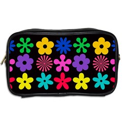 Colorful flowers on a black background pattern                                                            Toiletries Bag (Two Sides) from ArtsNow.com Back