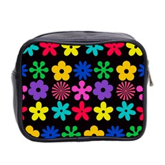 Colorful flowers on a black background pattern                                                            Mini Toiletries Bag (Two Sides) from ArtsNow.com Back