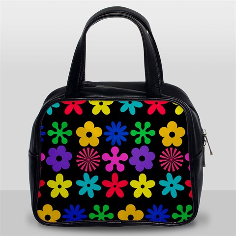 Colorful flowers on a black background pattern                                                            Classic Handbag (Two Sides) from ArtsNow.com Front