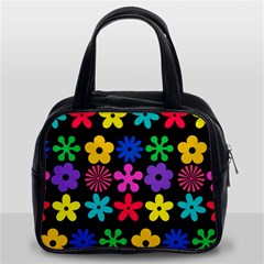 Colorful flowers on a black background pattern                                                            Classic Handbag (Two Sides) from ArtsNow.com Front