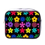 Colorful flowers on a black background pattern                                                            Mini Toiletries Bag (One Side)