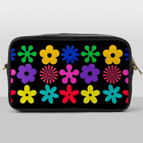 Colorful flowers on a black background pattern                                                            Toiletries Bag (One Side) from ArtsNow.com Front