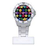 Colorful flowers on a black background pattern                                                            Nurses Watch