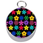 Colorful flowers on a black background pattern                                                            Silver Compass