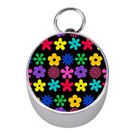 Colorful flowers on a black background pattern                                                            Silver Compass (Mini)