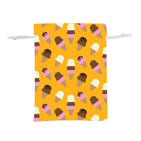 Ice cream on an orange background pattern                                                         Lightweight Drawstring Pouch (L) from ArtsNow.com Front