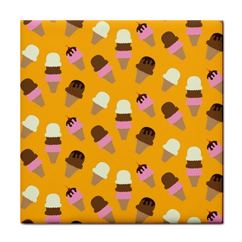 Ice cream on an orange background pattern                                                             Tile Coaster from ArtsNow.com Front