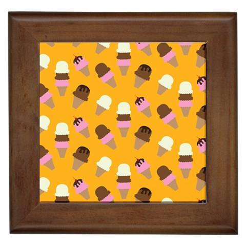 Ice cream on an orange background pattern                                                             Framed Tile from ArtsNow.com Front