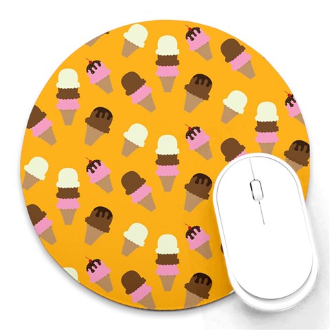 Ice cream on an orange background pattern                                                             Round Mousepad from ArtsNow.com Front