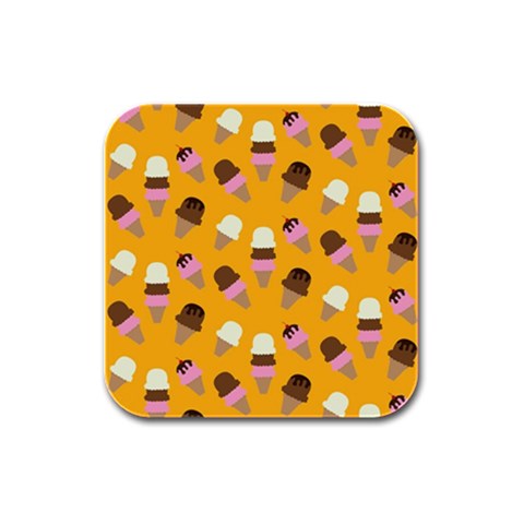 Ice cream on an orange background pattern                                                             Rubber Square Coaster (4 pack from ArtsNow.com Front