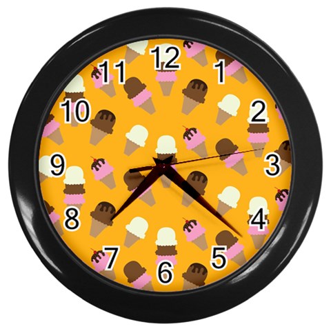 Ice cream on an orange background pattern                                                             Wall Clock (Black) from ArtsNow.com Front