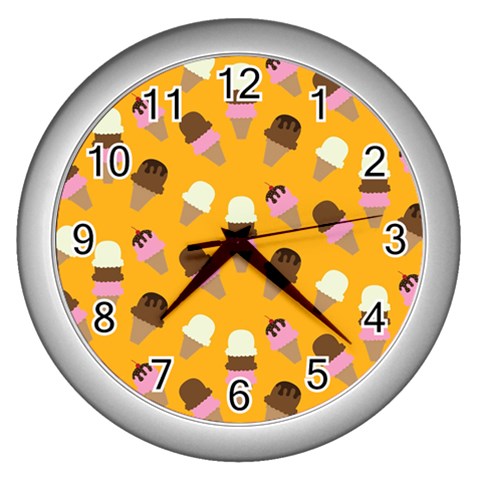 Ice cream on an orange background pattern                                                             Wall Clock (Silver) from ArtsNow.com Front