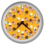 Ice cream on an orange background pattern                                                             Wall Clock (Silver)