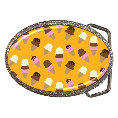 Ice cream on an orange background pattern                                                             Belt Buckle from ArtsNow.com Front