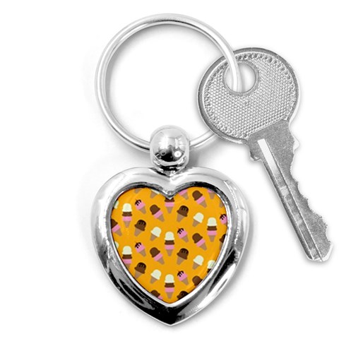 Ice cream on an orange background pattern                                                             Key Chain (Heart) from ArtsNow.com Front