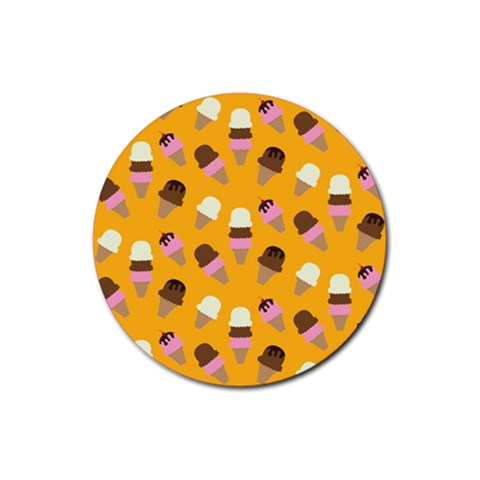 Ice cream on an orange background pattern                                                             Rubber Coaster (Round) from ArtsNow.com Front