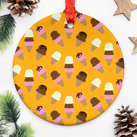 Ice cream on an orange background pattern                                                             Ornament (Round) from ArtsNow.com Front