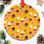 Ice cream on an orange background pattern                                                             Ornament (Round)