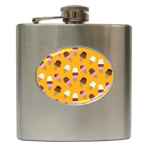 Ice cream on an orange background pattern                                                             Hip Flask (6 oz) from ArtsNow.com Front