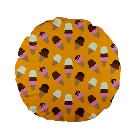 Ice cream on an orange background pattern                                                            Standard 15  Premium Flano Round Cushion from ArtsNow.com Back