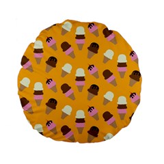 Ice cream on an orange background pattern                                                            Standard 15  Premium Flano Round Cushion from ArtsNow.com Back