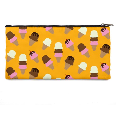 Ice cream on an orange background pattern                                                            Pencil Case from ArtsNow.com Back