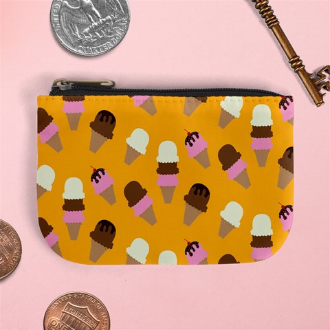 Ice cream on an orange background pattern                                                            Mini Coin Purse from ArtsNow.com Front