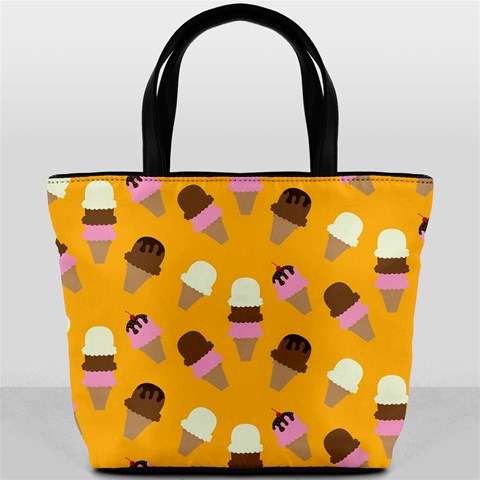 Ice cream on an orange background pattern                                                             Bucket Bag from ArtsNow.com Back