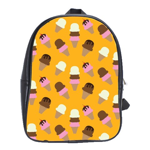 Ice cream on an orange background pattern                                                             School Bag (Large) from ArtsNow.com Front