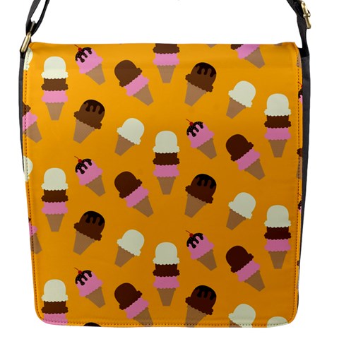 Ice cream on an orange background pattern                                                             Flap Closure Messenger Bag (S) from ArtsNow.com Front