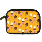 Ice cream on an orange background pattern                                                             Digital Camera Leather Case