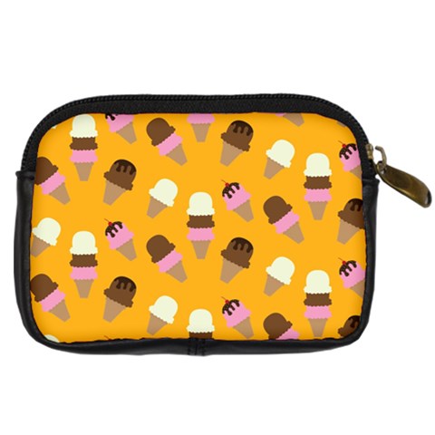 Ice cream on an orange background pattern                                                             Digital Camera Leather Case from ArtsNow.com Back