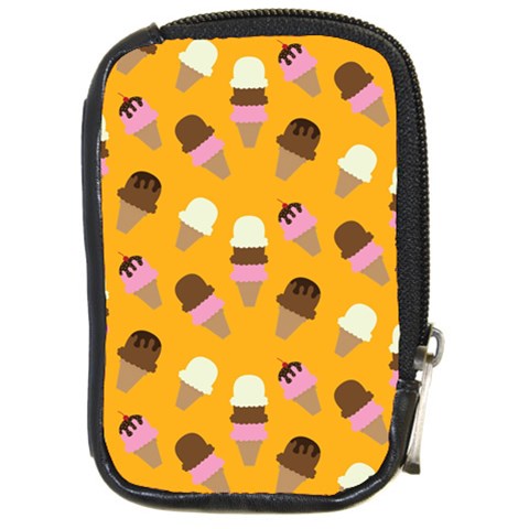 Ice cream on an orange background pattern                                                             Compact Camera Leather Case from ArtsNow.com Front