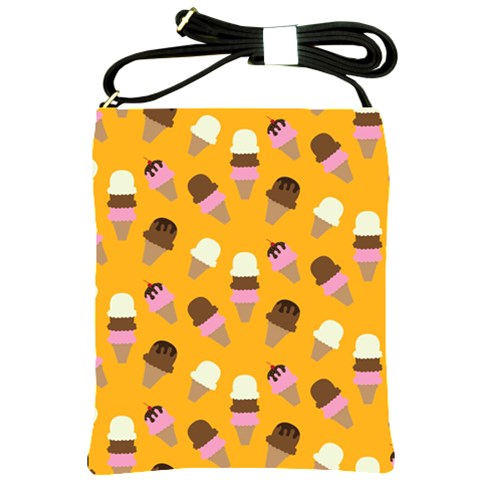 Ice cream on an orange background pattern                                                             Shoulder Sling Bag from ArtsNow.com Front