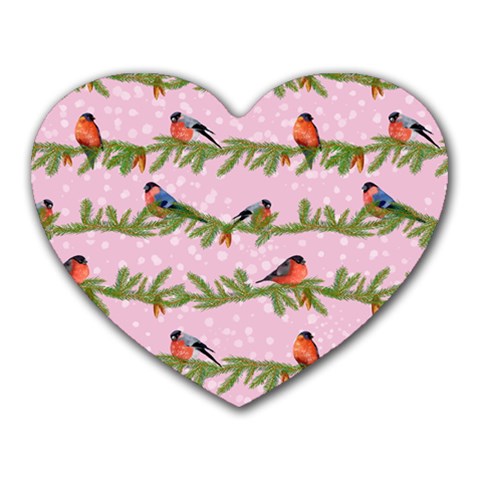 Bullfinches Sit On Branches On A Pink Background Heart Mousepads from ArtsNow.com Front