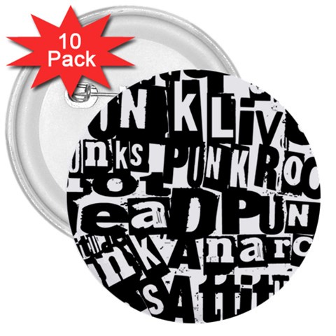 Punk Lives 3  Buttons (10 pack)  from ArtsNow.com Front